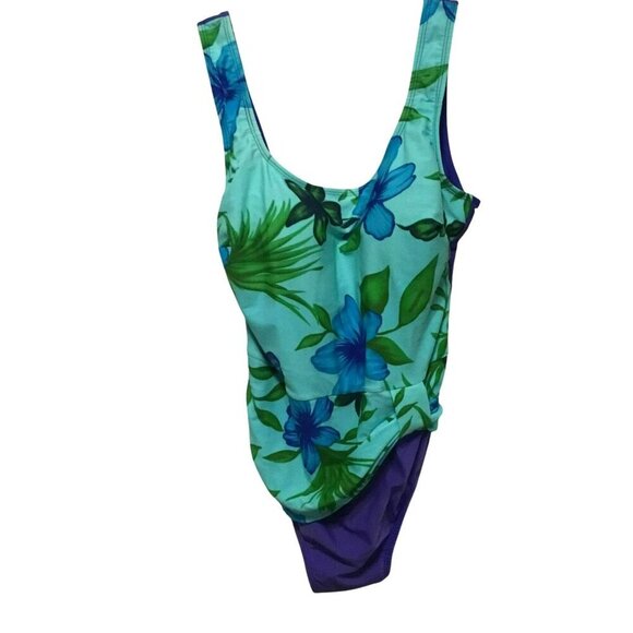 Shore Shapes Swimsuit One Piece High Thigh Women's Size 14 Turquoise Royal Blue - Picture 1 of 8